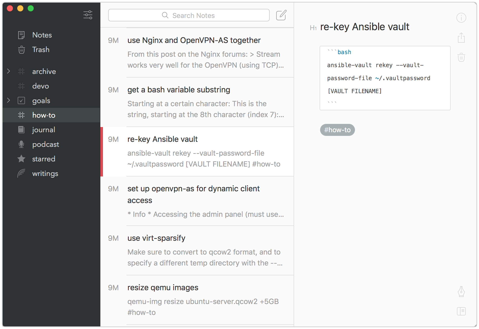 Screenshot of my how-to section in Bear Notes